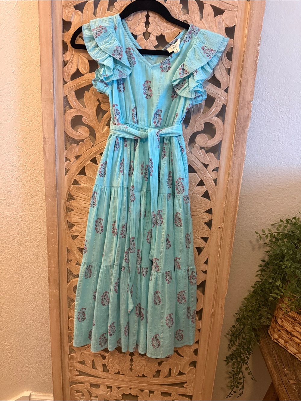 A Loves A Girl Girls S Aqua Floral Tiered Maxi Dress Ruffle Sleeve
